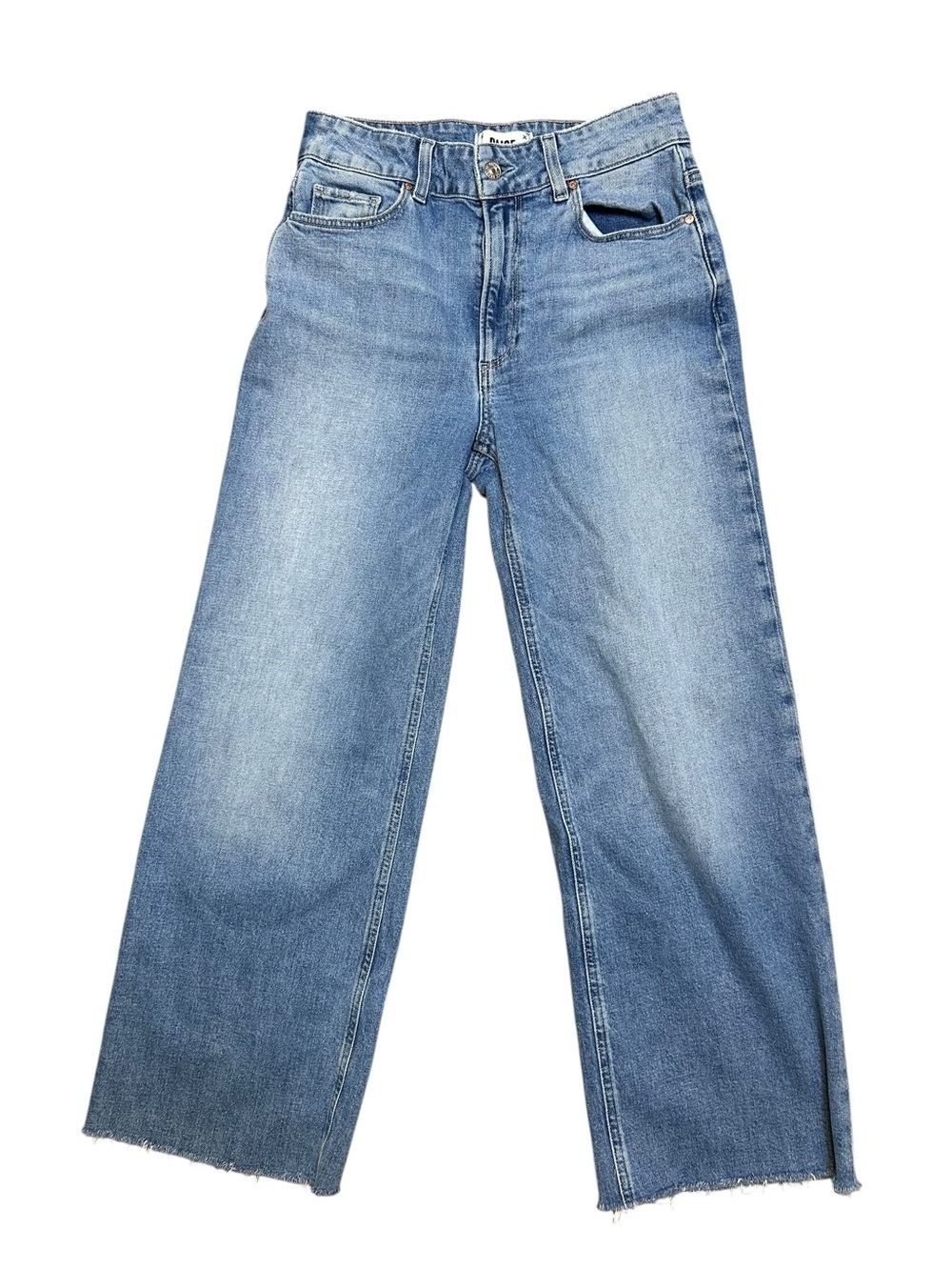 Paige Sasha wide leg jeans blue raw hem size 27 high rise medium wash revolve - Picture 2 of 11